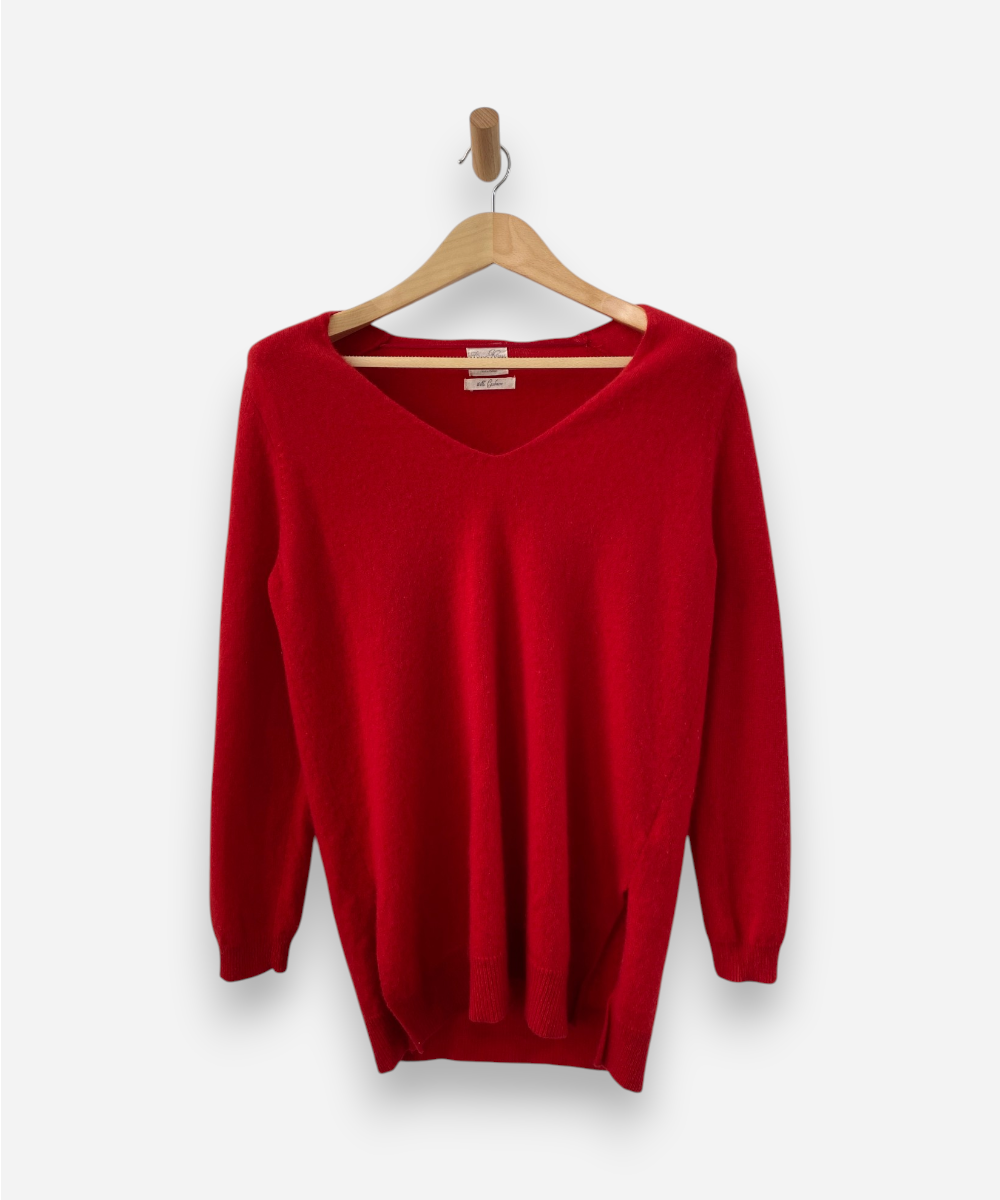 Red Cashmere Deep V Neck Tunic by Zara