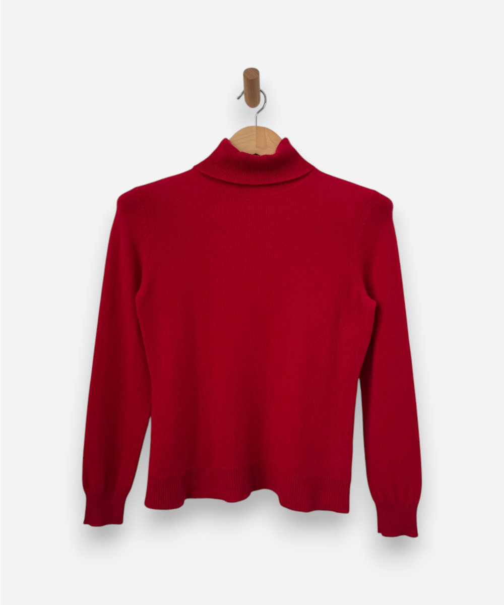 Red Cashmere Roll Neck Jumper