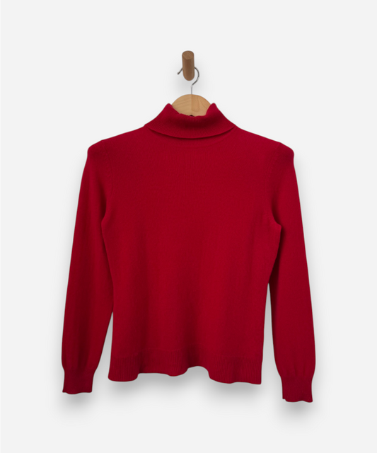 Red Cashmere Roll Neck Jumper