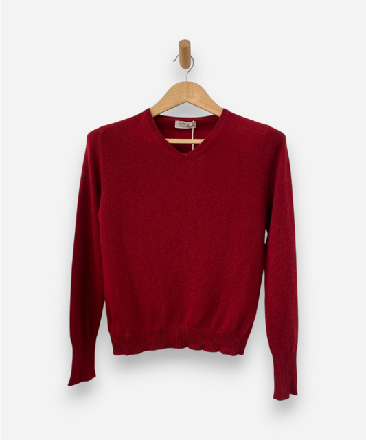 Red Cashmere V Neck Jumper