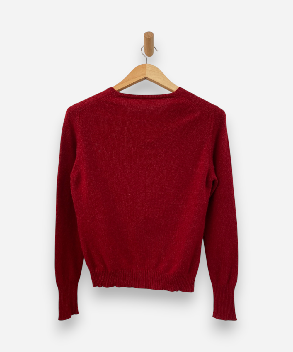 Red Cashmere V Neck Jumper