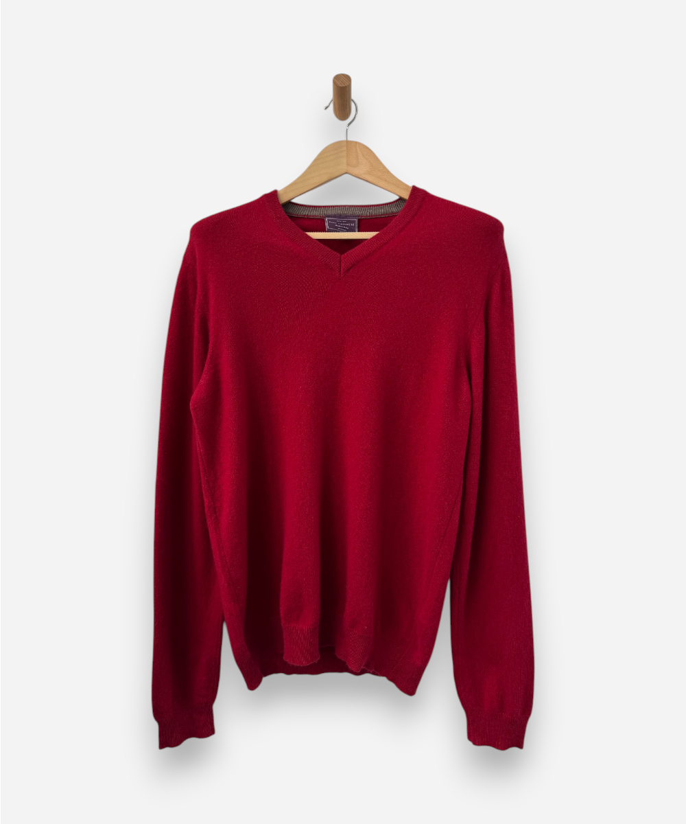 Red Cashmere V Neck Jumper