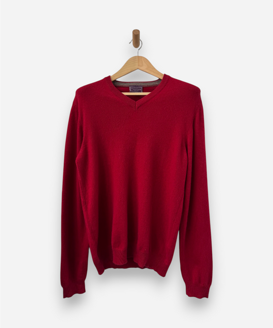 Red Cashmere V Neck Jumper
