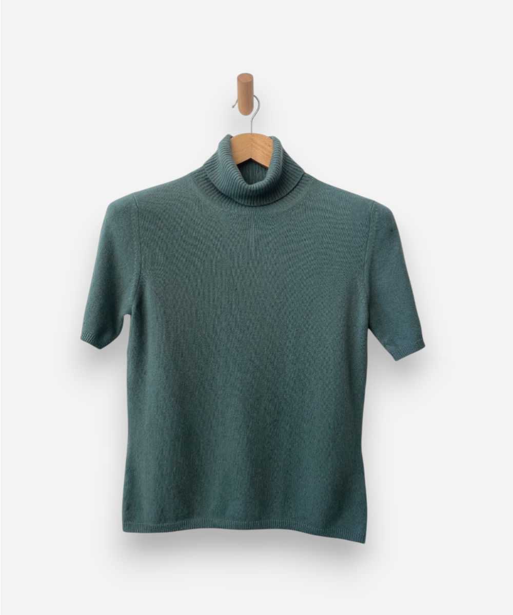 Sage Green Cashmere Roll Neck Top by Peter Hahn