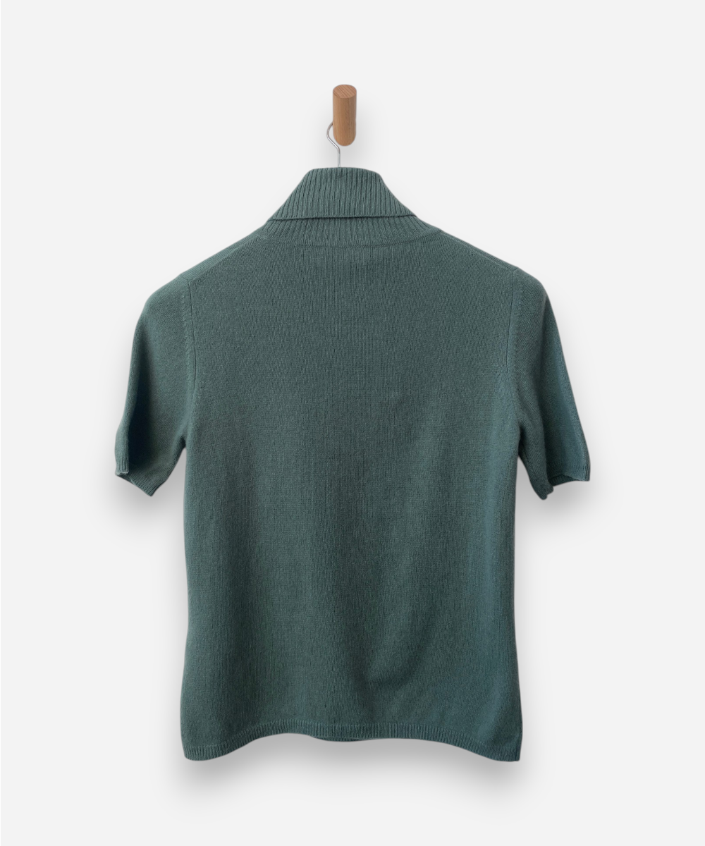 Sage Green Cashmere Roll Neck Top by Peter Hahn