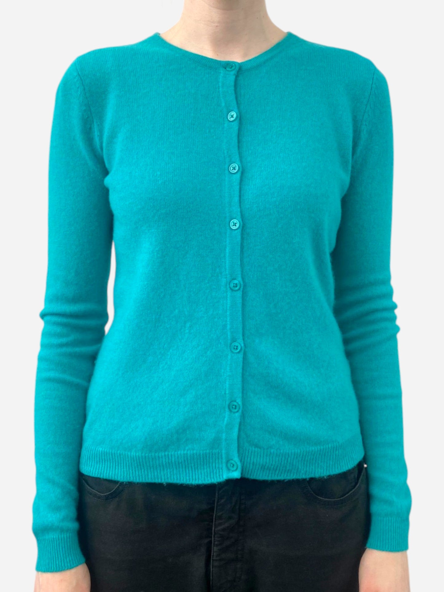 Teal Cashmere Crew Neck Cardigan by Clements Ribeiro