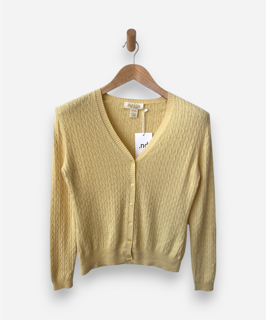 Yellow Cable Knit Cashmere V Neck Cardigan by Peck & Peck