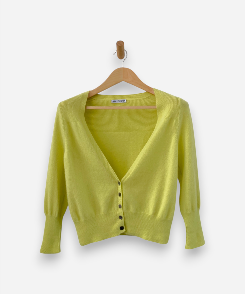 Yellow Cashmere Cropped V Neck Cardigan by M&S